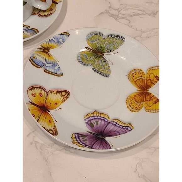 Neiman Marcus set (2) Butterfly Tea Cups saucers 8 oz | 3"H Porcelain Coffee - Picture 7 of 11